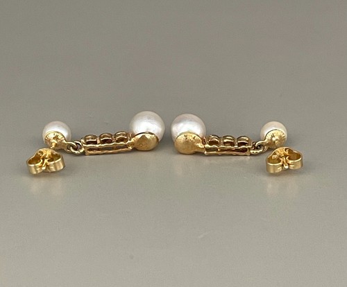 ZAUBERHAFTE GELBGOLD OHRRINGE MIT 4 ZUCHTPERLEN UND 6 DIAMANTEN WERT 798.-€ - Bild 3 von 5