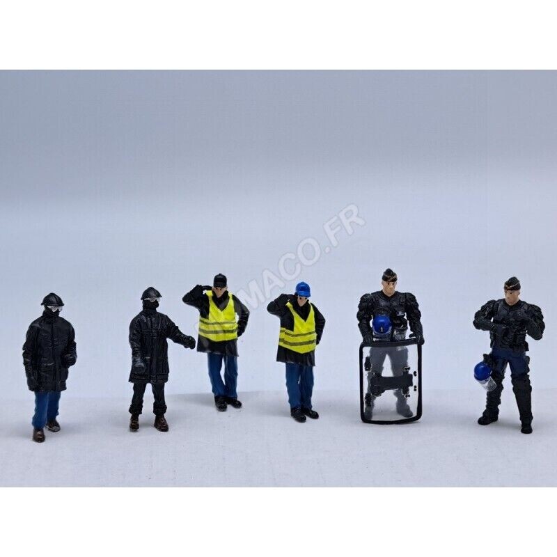 Set 6 Figurines PERFEX 1/43 - Gendarmes Et Manifestants - Miniature échelle HO - Neuve