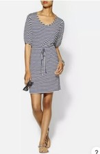 New CALVIN KLEIN Stripe Dress Navy Blue White Nautical Jersey Knit Sz P Petite
