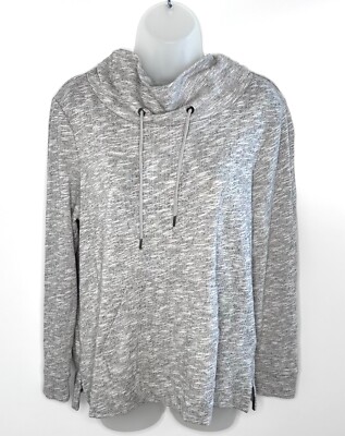 JANA Women's Gray Pullover Sweater Cowel Neck w/ Drawstring & Front Pocket Sz M