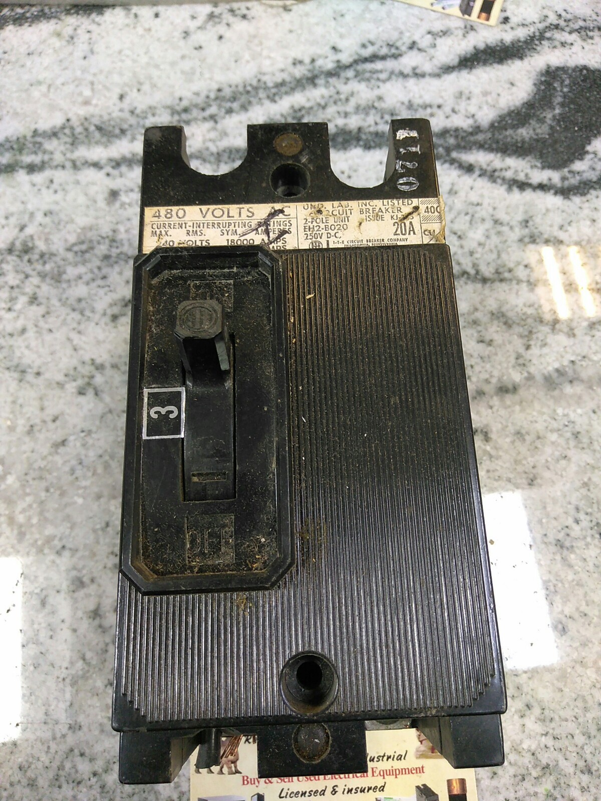 Eh2 R1020 ITE Gould EH2-B020 2 pole 20Amp 480VA/250VD TYPE EH2 Breaker CHIPS ...