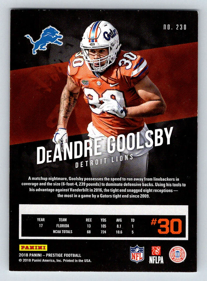 2018 Prestige #230 DeAndre Goolsby RC (ref 200200) - Image 2 of 2