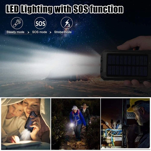 20000mAh Solar Power Bank Charger Ladegerät Externer Batterie LED 2USB Akku DE - Bild 10 von 18