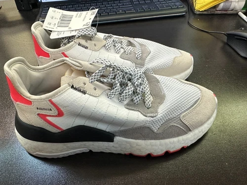 ADIDAS NITE JOGGER WHITE SHOCK RED F34123 NEW SZ 7.5