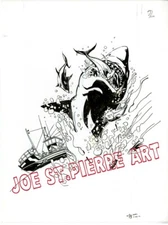 COUSTEAU GREAT WHITE SHARK Splash Page SIGNED by SPIDER-MAN VENOM Marvel artist