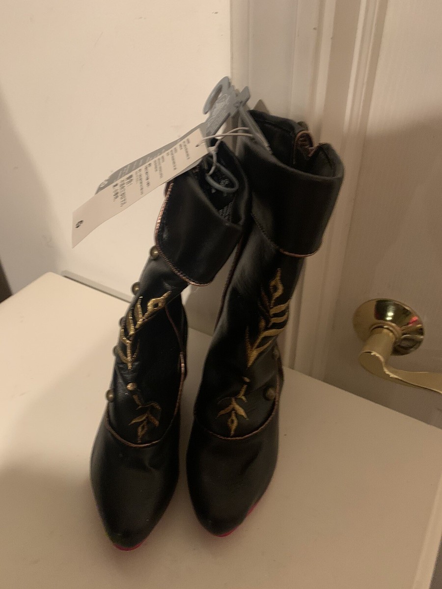 NWT Disney Store Frozen Anna Costume Black Gold Boots Child Size 9/10  Sequins