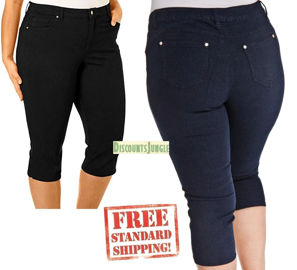 Jack David Mujer Talla Grande Cintura Elástica Tirar de Microfibra Elástica Capri Foto 4 de 4