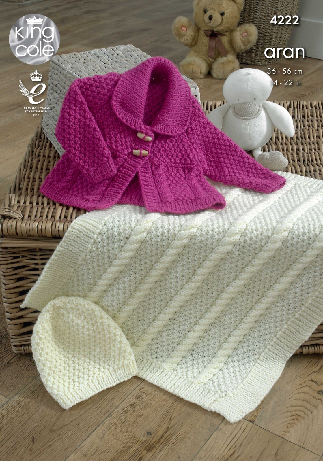 King Cole Baby Aran Knitting Pattern - 4222 Jacket, Blanket & Hat