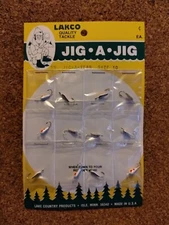 Vintage Lakco Tackle 12 Jig-A-Tear Size 10 Jigs.  Full Card Of 12 