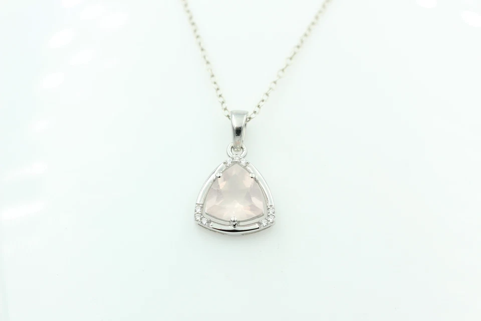 2,27 Carati Quarzo Rosa Ciondolo con Zirconi 925 Argento Collana - Immagine 3 di 4