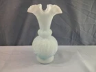 Vintage Fenton Satin Blue Opalescent Glass Vase w/ Fern Design INV3