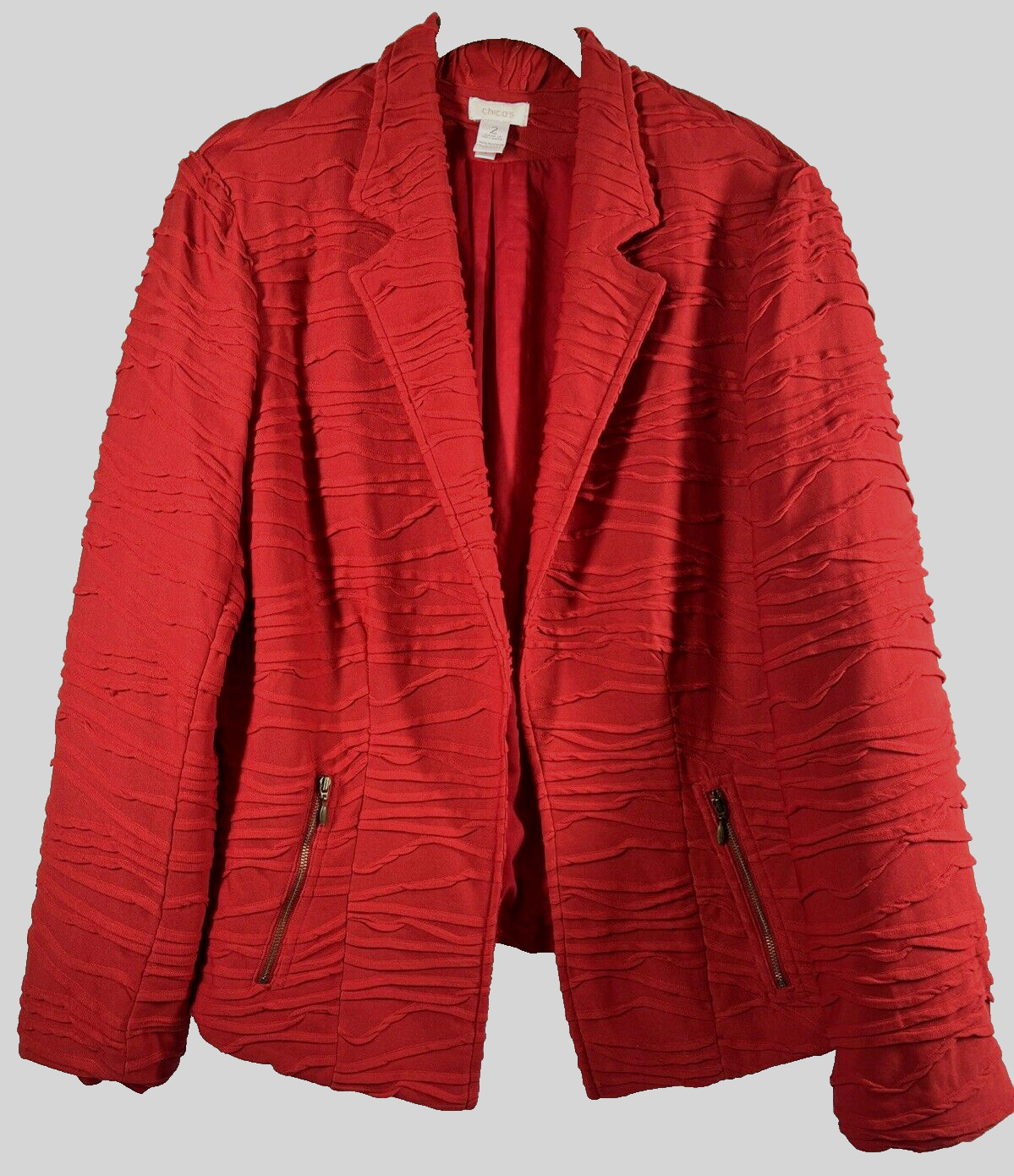 Chicos Womens Jacket Size Large Solid Red Texture… - image 1