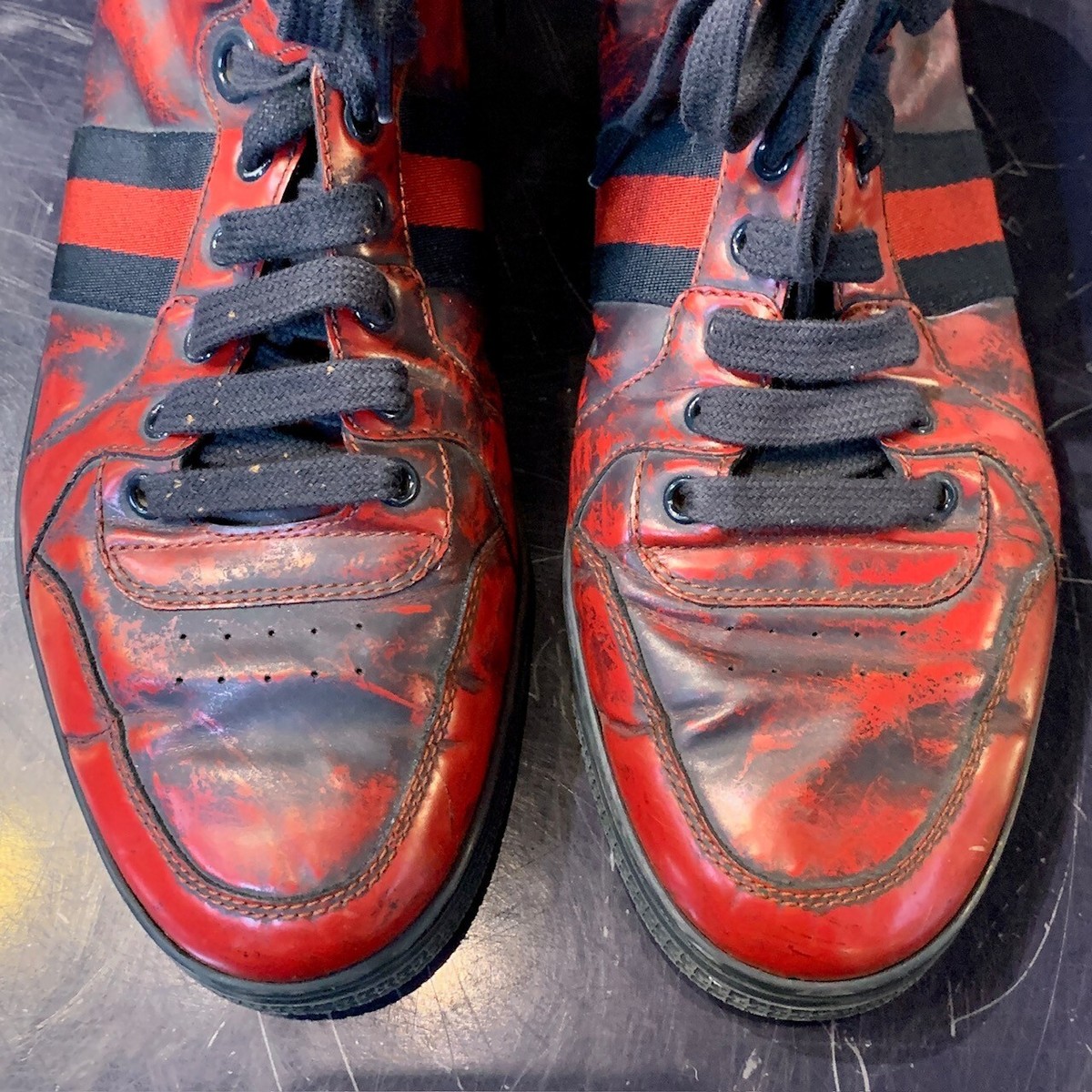 GUCCI Red & Black Sneakers High Top Mens 7 Womens 9 Serial GUCCI Red & Black Sneakers High Top Mens 7 Womens 9 Serial