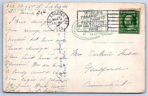 Postal antigua de piedra de bungalow de California cubierto de rosa de 1913 - Imagen 2 de 2