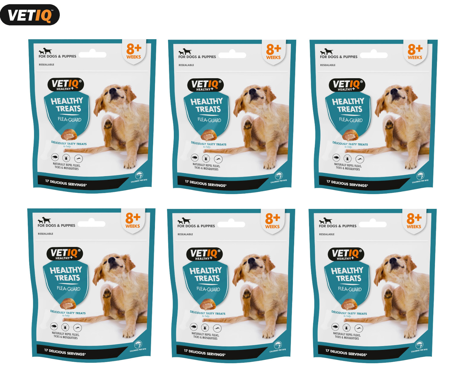 6X VETIQ HEALTHY TREATS FLEA GUARD DOG PUPPY TREATS REAL TURKEY B VITAMINS 70G