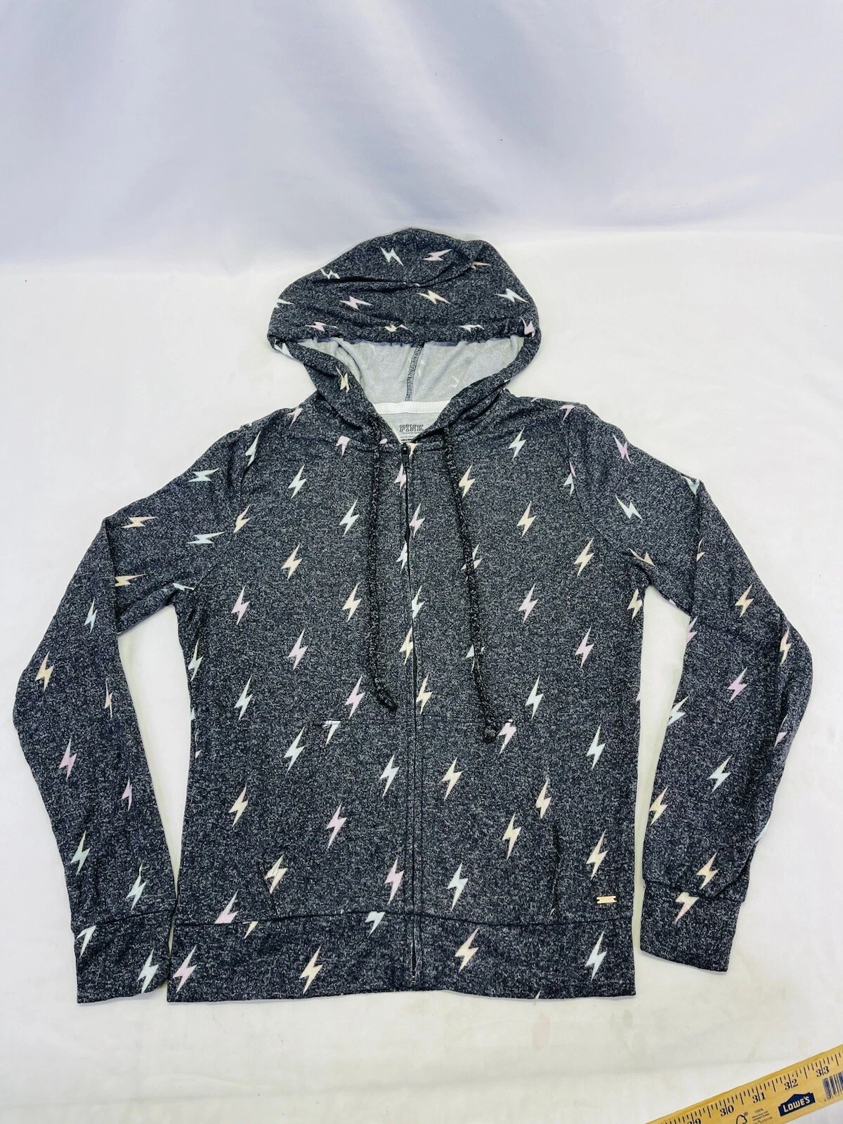 UNDERCOVER Modello fulmini rosa Victoria's Secret. Felpa con cappuccio con cerniera XS NUOVA