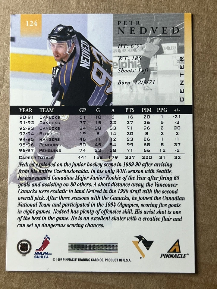 1997-98 Pinnacle Petr Nedved #124 - Image 2 of 2