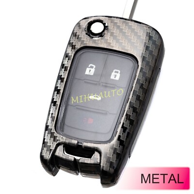 Carbon Fiber Metal Key Fob Cover Case For Chevy Cruze Impala Equinox Trax Buick