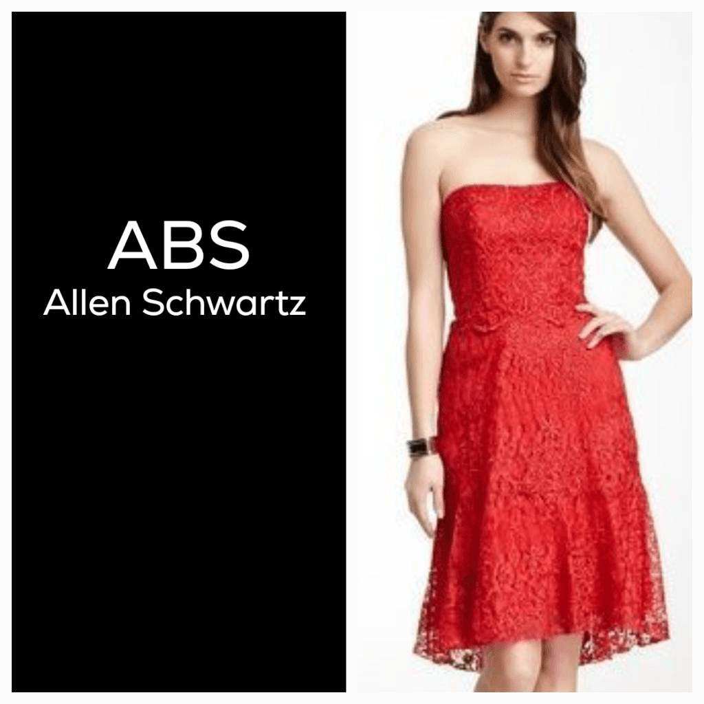 ABS by Allen Schwatz red lace strapless dress size 6 Taylor Swift Red Era  style