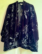 Elegant *east* Oversized Black Sequin Silk Devoré Velvet Floral Kimono Jacket Os