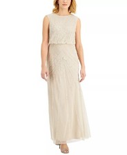 Papell Studio By Adrianna Papell Beaded Blouson Gown Biscotti Size 2 179