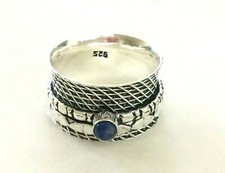 925 STERLING SILVER PLATED LAPIS LAZULLI WIDE BAND SPINNER RING RB9334 SIZE 8.5