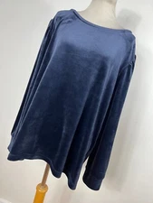 Chico's 4 Size XXL 1X Shirt Top Navy Blue Velour Long Balloon Sleeve Woman V4