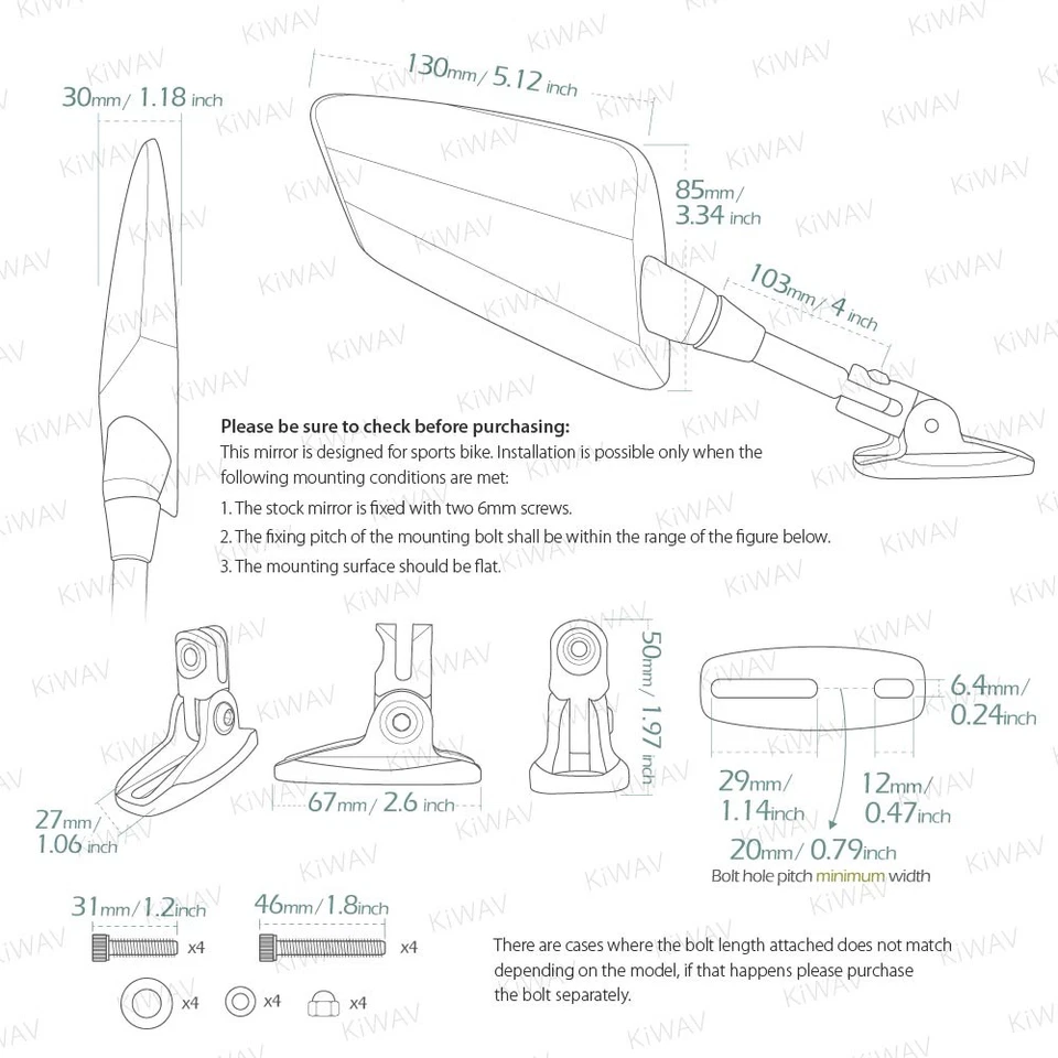 motorcycle mirrors adjustable HAWK style black w/ black base fits sportbike ε - Image 2 of 4