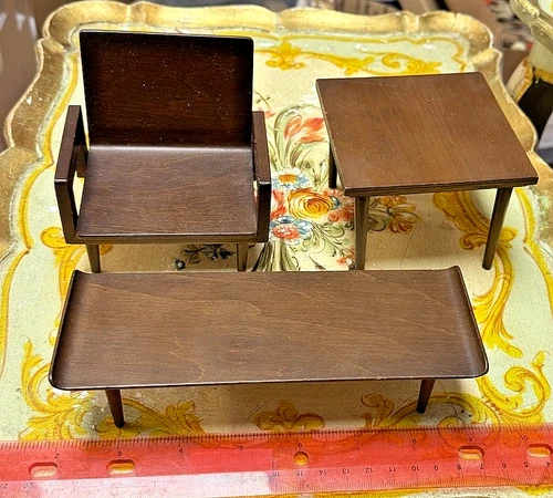 Vintage HTF Barbie doll Mid Century Modern Furniture 1958 tables & arm chair lot