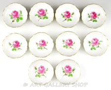 Meissen Germany 3-1/8" MINI DISH PINK ROSE GOLD TRIM TEA BAG HOLDERS Set 10 Mint