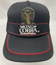 Vintage 80s 90s King Cobra Malt Liquor Hat Cap Snapback Mesh Trucker Style Black