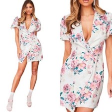 Pretty Little Thing Pink Floral Print Puff Short Sleeve Blazer Dress Size 8