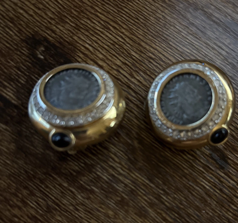 Pendientes griegos Ciner etruscos pedrería oro moneda greco-romana Foto 2 de 4