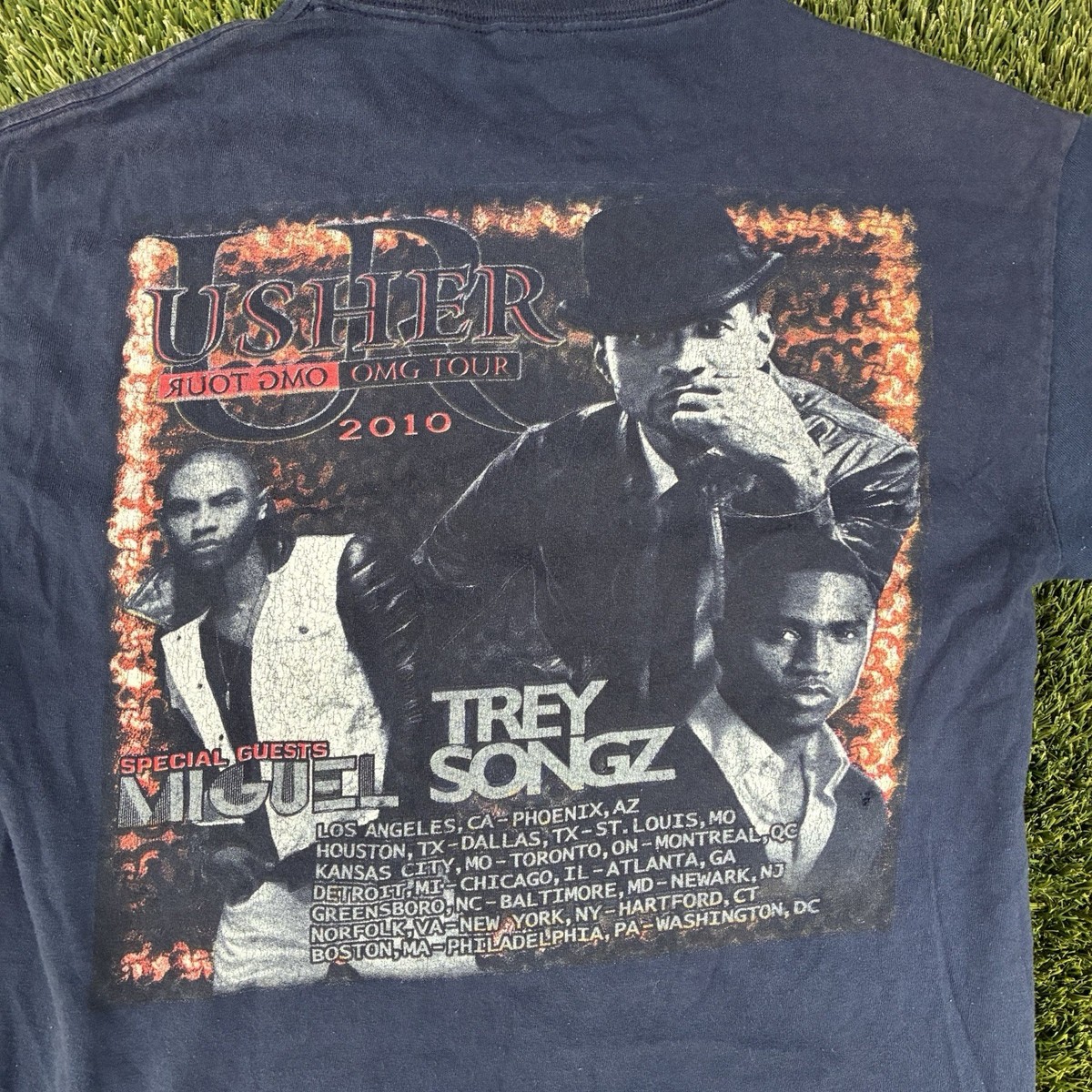 Usher 2010 OMG Tour Concert TShirt Trey Songz Miguel Blue Rock Pop 