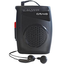 Craig Stereo Cassette Player/Recorder with Earphones: Portable AM/FM black