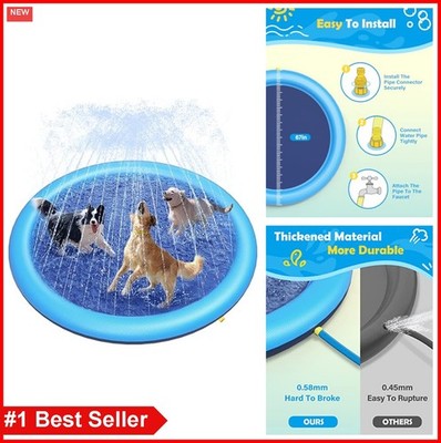 Splash Pad 67 Inch Dog Pool for Large Dogs PVC Anti-Slip Water Mat Sprinkler Toy