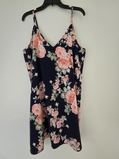 SHEIN Navy Slip Dress with Pink Floral Print