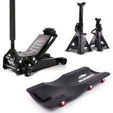 3T HEAVY DUTY TROLLY JACK & 2 AXEL STANDS W/ 3FT ROLLING MACHANICS CAR CREEPER