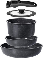 Set Di Pentole E Padelle Ceramiche Antiaderenti 5 Pezzi Con Manico Amovibile - C