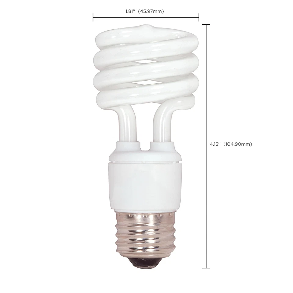 White 13 Watt Mini Spiral Compact Fluorescent Light Bulb 2700K Medium Base - Image 3 of 3