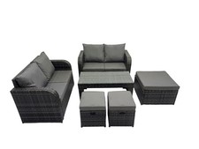 Fimous Rattan Outdoor Garden Furniture Set Loveseat Sofa Coffee Table Stools Set