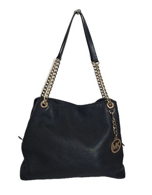 Michael Kors Jet Set Black W Gold Chain Large Pebble Leather Shoulder Tote NWOT