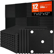 Acoustic Foam Panels Sound Absorbing 12 Pack - 1" X 12"X 12" Sound Proof Panels