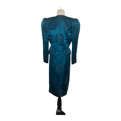Tuta giacca gonna verde acqua sartoriale ispirazione asiatica vintage anni 80 taglia small - Foto 12 di 12
