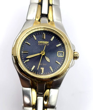 Citizen Eco-Drive Watch Women Blue Dial Two Tone Date E011-K15711 Runs