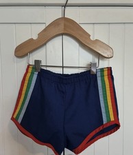 Vintage 1970s Bear Tree Toddler Navy Blue and Rainbow Gym Shorts Size 3T