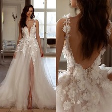 Elegant And Minimalist A-Line Sheer 3D Floral Women's White Wedding Dress