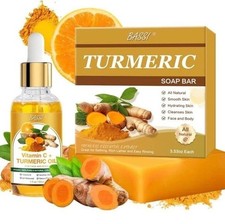 2Pcs Turmeric Soap Bar and Turmeric Oil Set for Face  Body, Nautral Ingredients