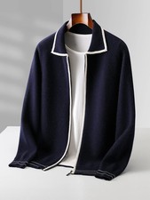 Men's Casual Cashmere Sweater Collar Zipper 100 Merino Wool Knitted
