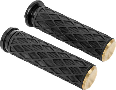 Arlen Ness Diamond TBW Black Brass 1'' Handlebar Hand Grips 2008-2025 Harley
